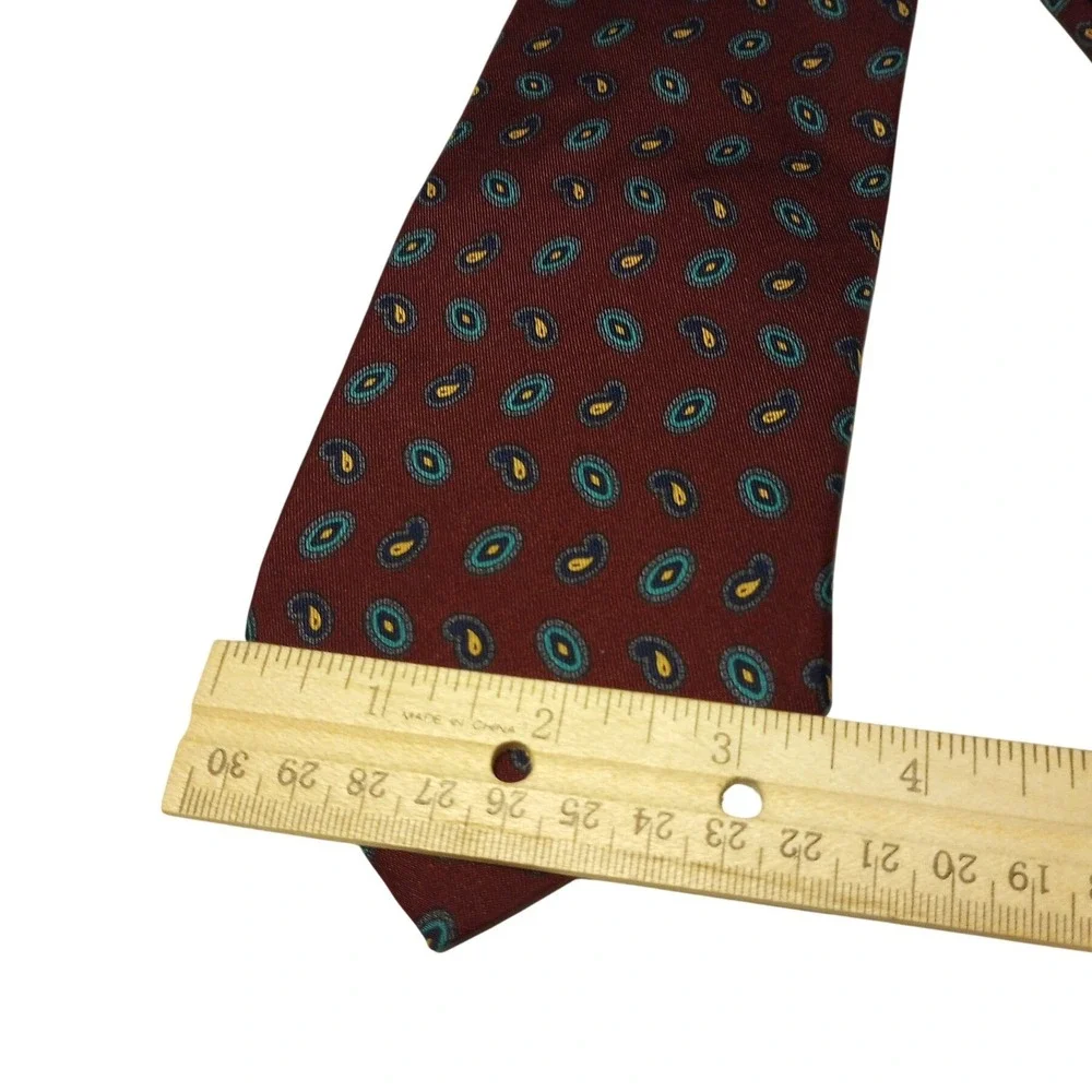 Robert Talbott Mens Silk Necktie Burgundy Teal‎ Gold Paisley Medallion Classic
